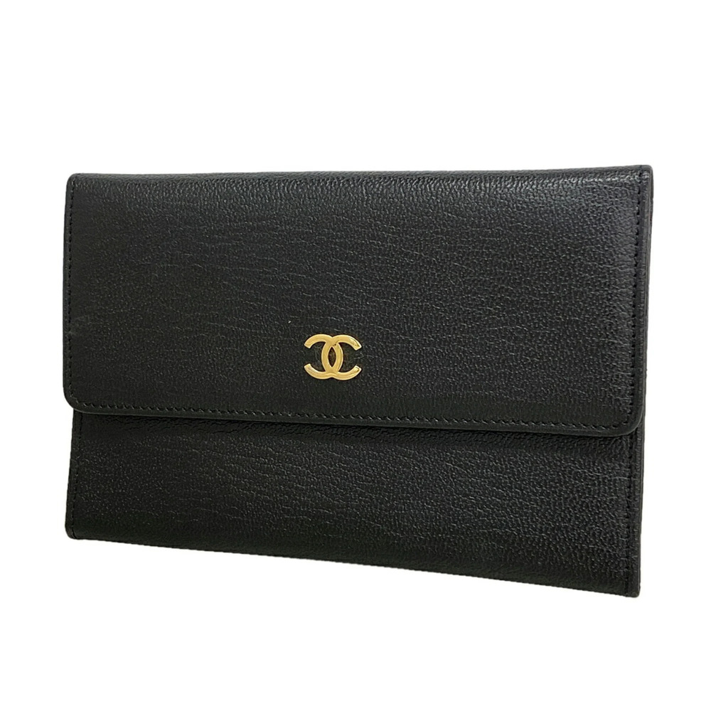 Chanel Leather Wallet, Black, Women's